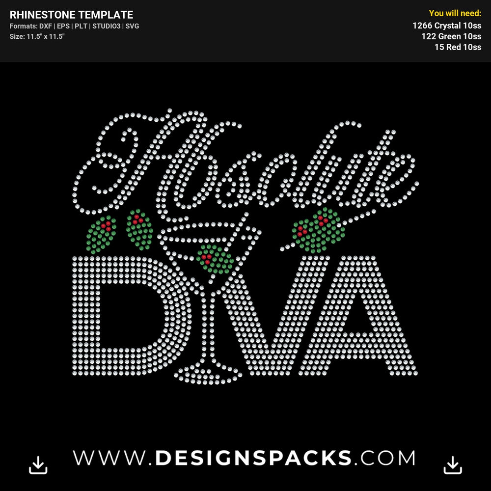 Absolute Diva Olive Cocktail Martini Rhinestone Digital Template