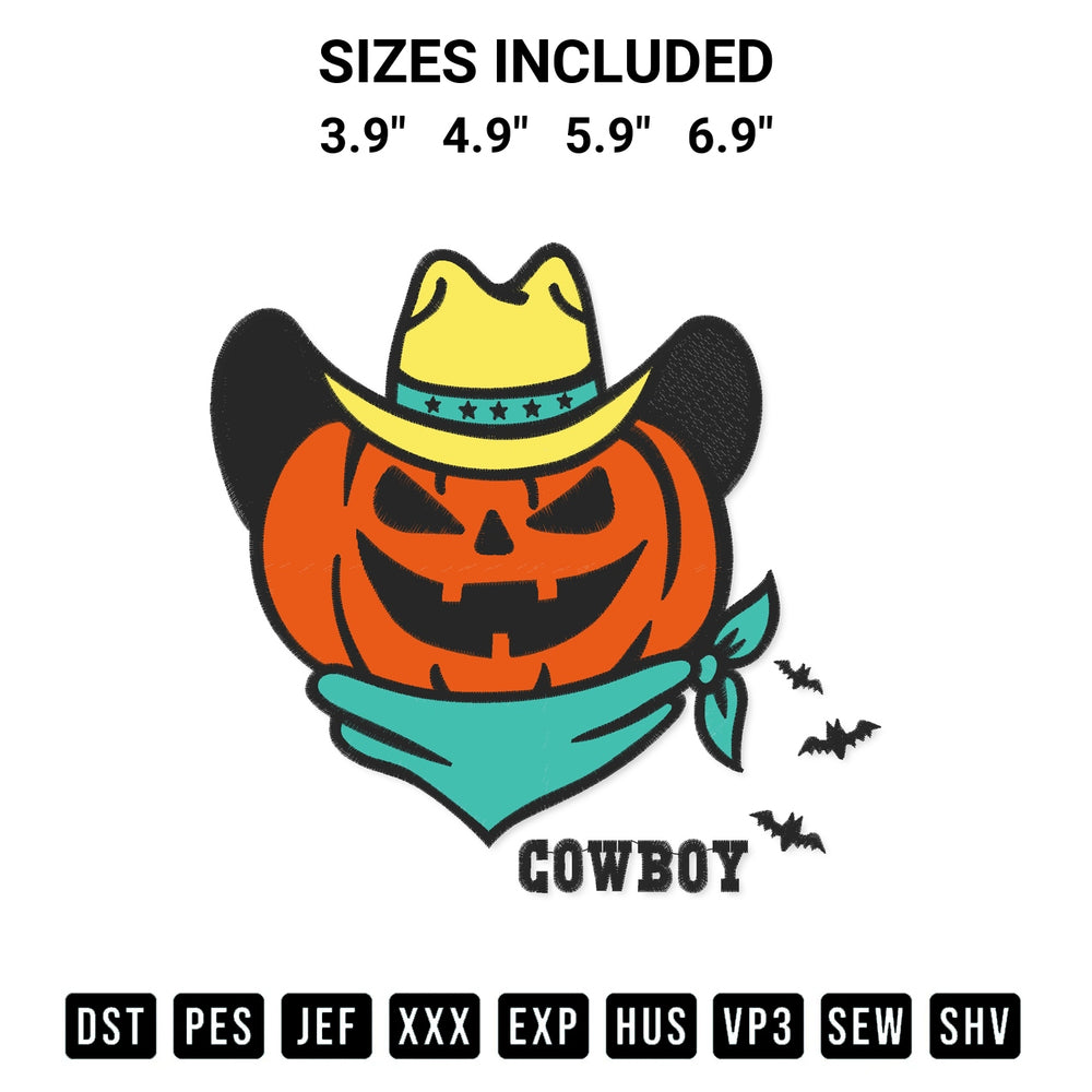 Download the Pumpkin Cowboy Western Embroidery Design machine embroidery design exclusively at Designspacks.com. Premium digitized pattern for apparel and DIY crafts. Available sizes: 3.9", 4.9", 5.9", 6.9".