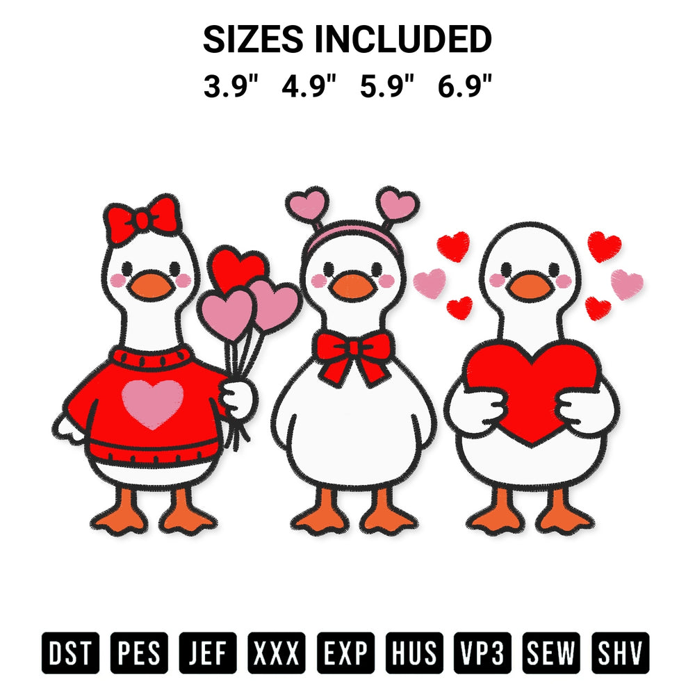 Download the Cute Lovely Goose Coquette Valentine Embroidery Design machine embroidery design exclusively at Designspacks.com. Premium digitized pattern for apparel and DIY crafts. Available sizes: 3.9", 4.9", 5.9", 6.9".