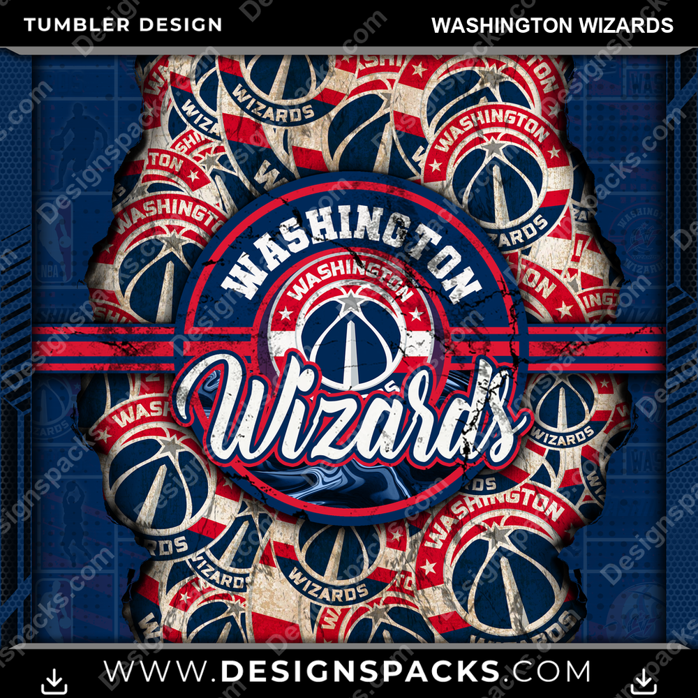 Basketball Ripped Washington Wizards Tumbler Digital Wrap Design