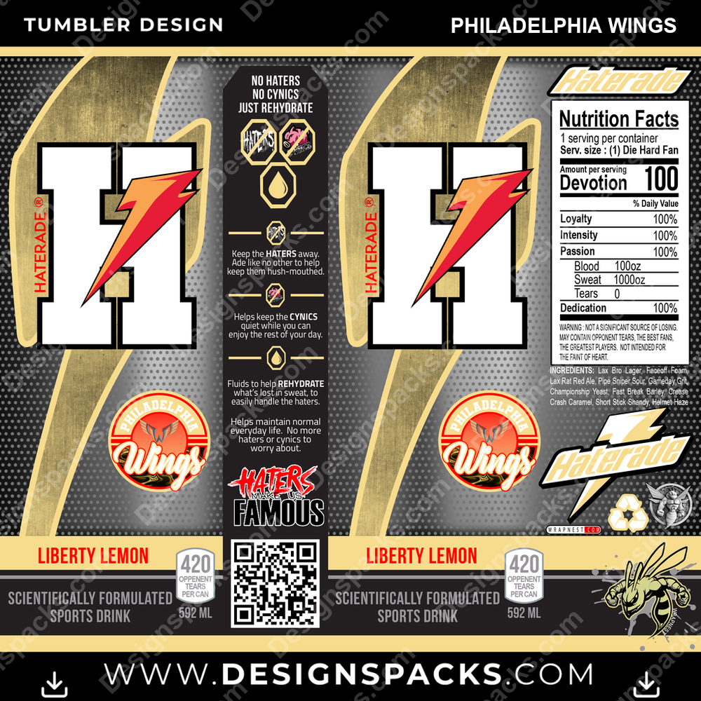Lacrosse Haterade Philadelphia Wings Tumbler Digital Wrap Design