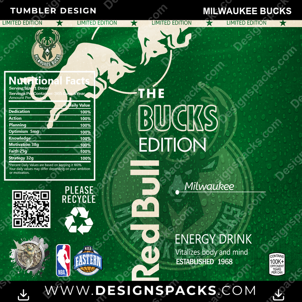 Basketball Red Bull Milwaukee Bucks Tumbler Digital Wrap Design
