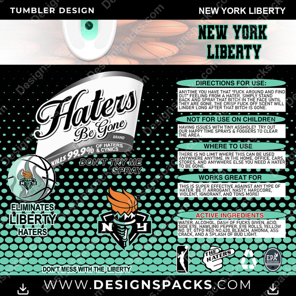 Basketball Haters Be Gone New York Liberty NBA Basketball Tumbler Digital Wrap Design Download