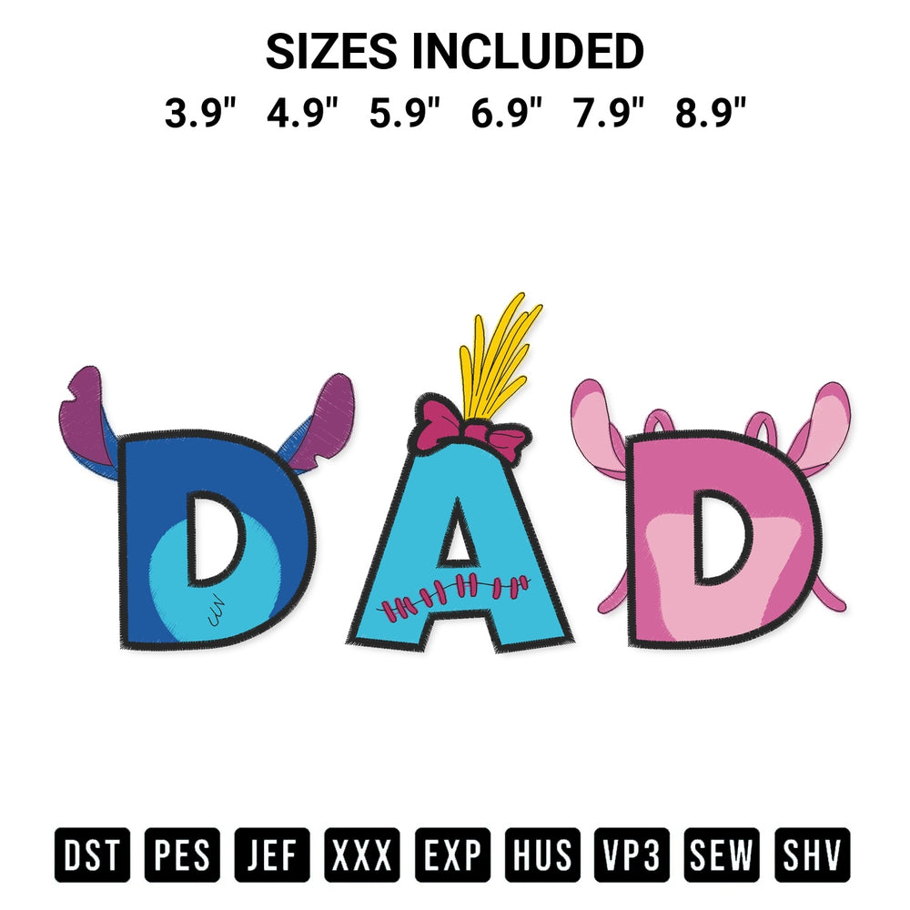 Create amazing crafts with the Lilo And Stitch Angel Dad Embroidery Design embroidery file. High-quality digital download from Designspacks.com, perfect for beginners and pros. Available sizes: 3.9", 4.9", 5.9", 6.9", 7.9", 8.9".