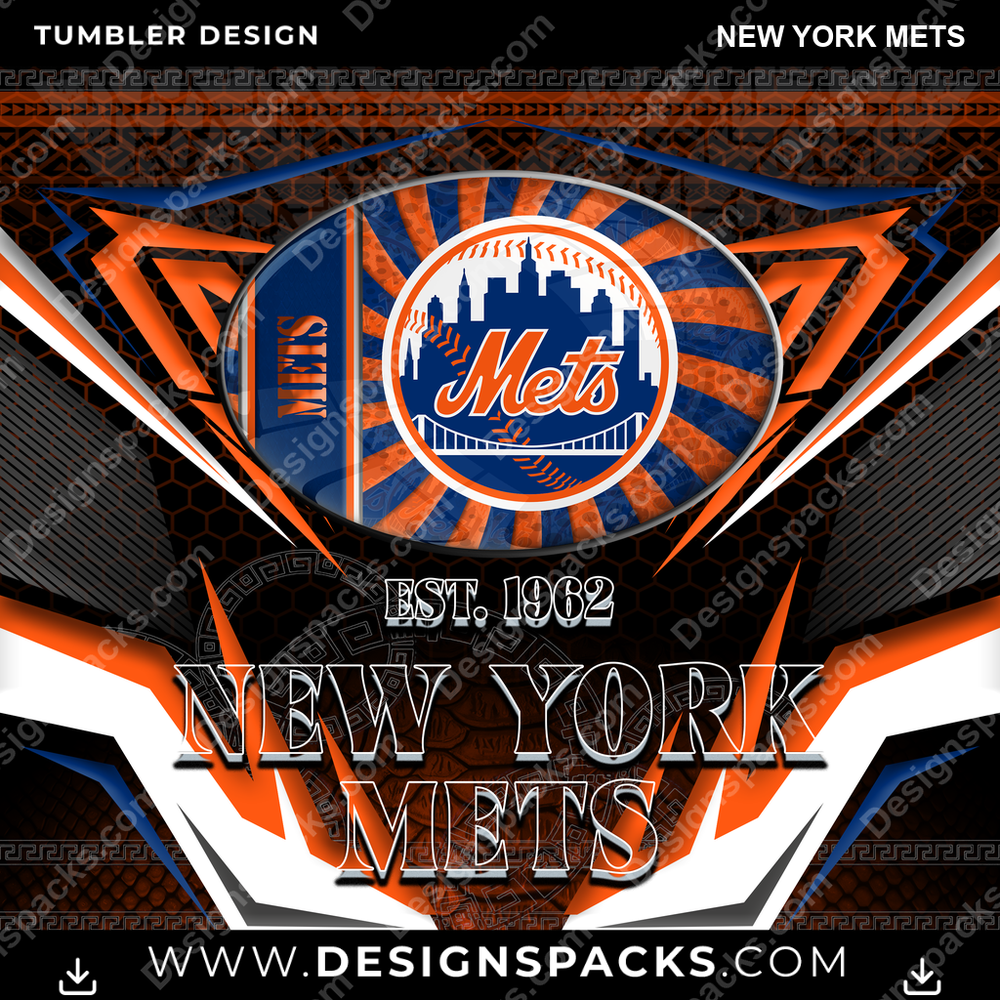 Baseball Tribal New York Mets Tumbler Digital Wrap Design