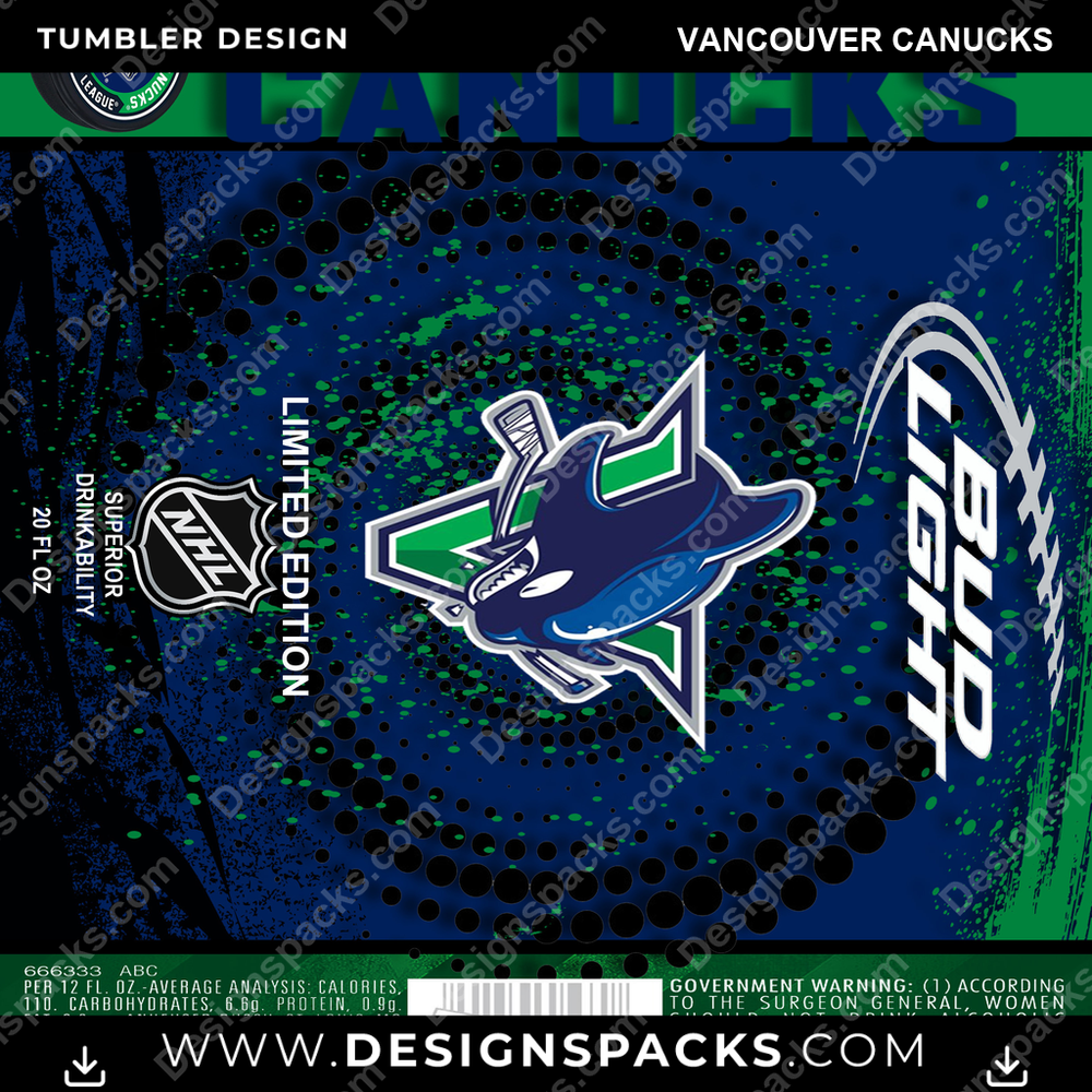 Ice Hockey Bud Vancouver Canucks Tumbler Digital Wrap Design