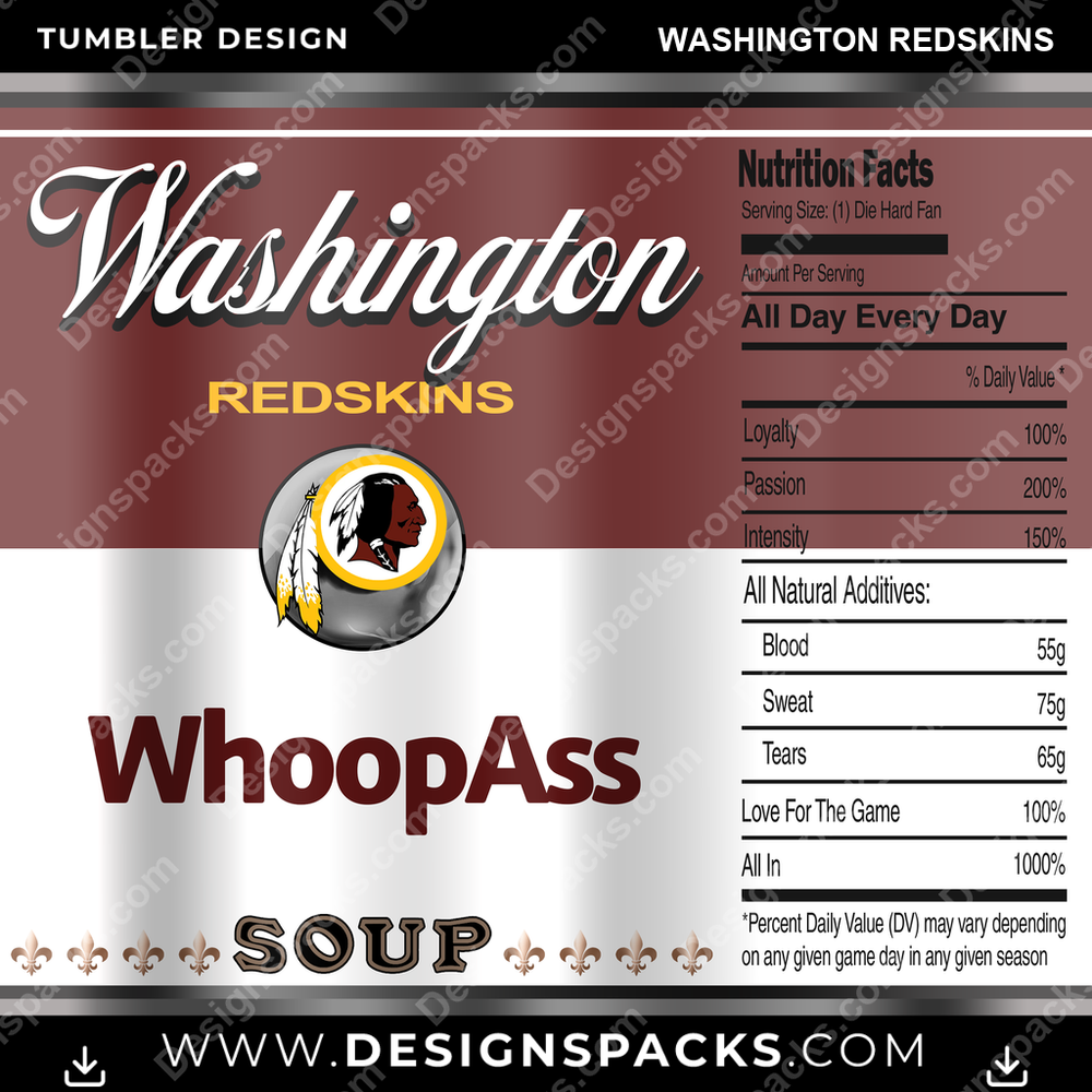 Football Soup Can Washington Redskins NFL Football Tumbler Digital Wrap Design Download