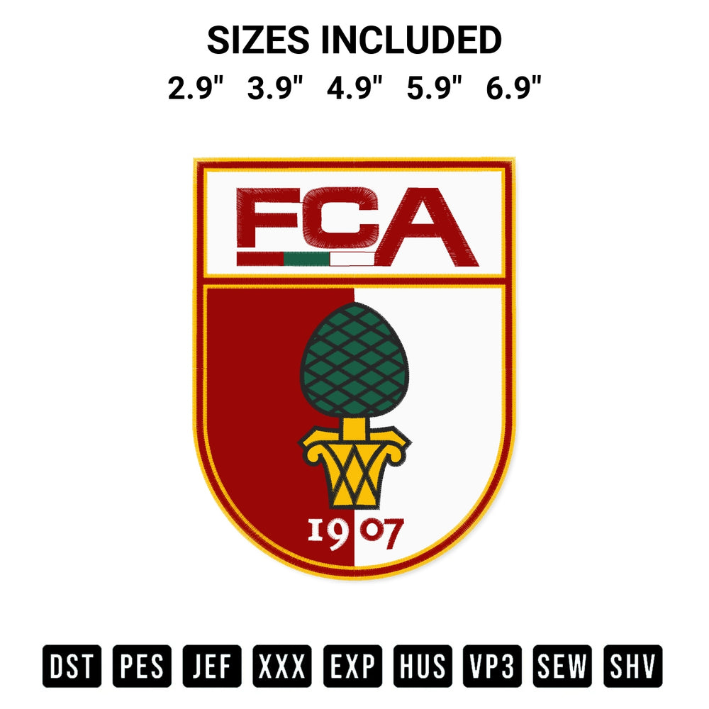 Transform your fabrics with the Fc Augsburg Logo Embroidery Design embroidery design. Instant access to premium digitized patterns at Designspacks.com. Available sizes: 2.9", 3.9", 4.9", 5.9", 6.9".
