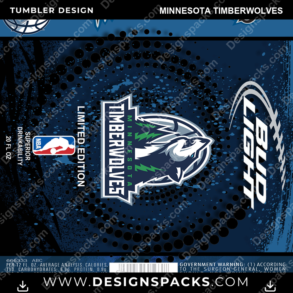 Basketball Bud Minnesota Timberwolves Tumbler Digital Wrap Design
