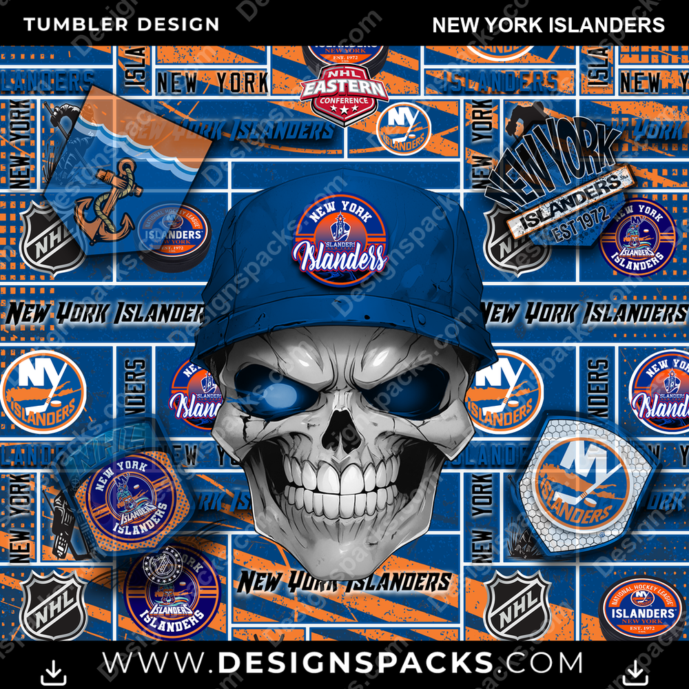 Hockey Skull New York Islanders Tumbler Digital Wrap Design