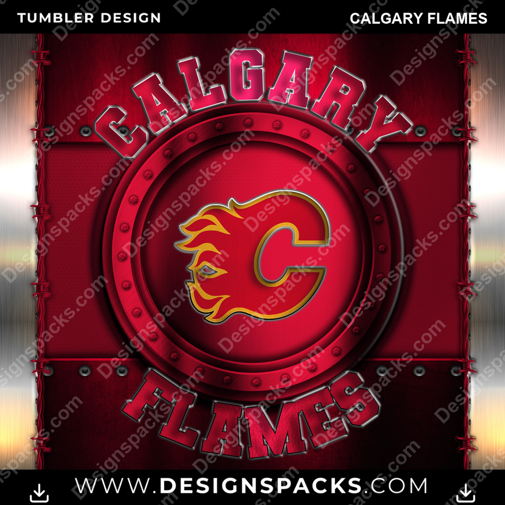Ice Hockey Metal Calgary Flames Tumbler Digital Wrap Design