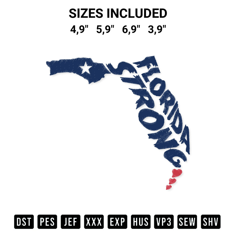 Download the Florida Strong Logo Embroidery Design machine embroidery design exclusively at Designspacks.com. Premium digitized pattern for apparel and DIY crafts. Available sizes: 4,9", 5,9", 6,9", 3,9".