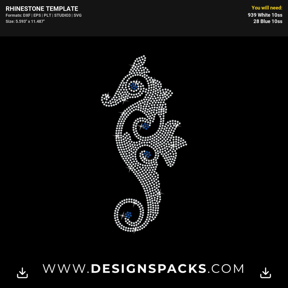 Swirly Seahorse Rhinestone Digital Template