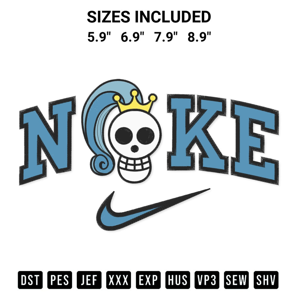 Add a unique touch to your apparel with the Vivi Pirates Logo X Nike Embroidery Design embroidery file. Premium instant download available now on Designspacks.com. Available sizes: 5.9", 6.9", 7.9", 8.9".