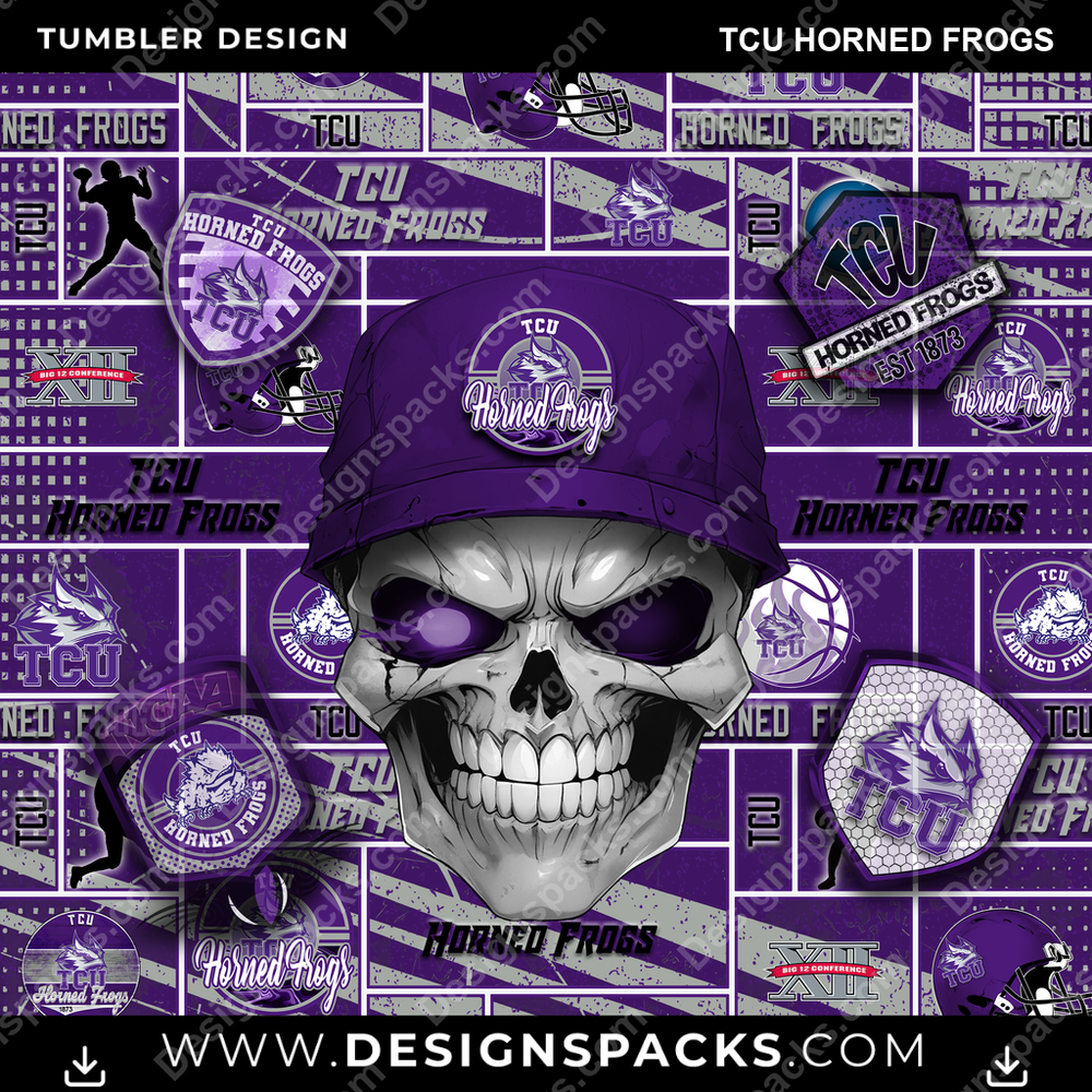 College Sport Skull TCU Horned Frogs NCAA College Sport Tumbler Digital Wrap Design Download