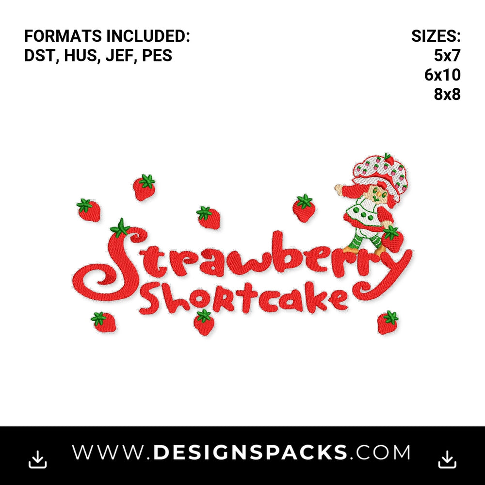 Vintage Strawberry Shortcake Logo Embroidery Design - Instant digital download pattern at Designspacks.com
