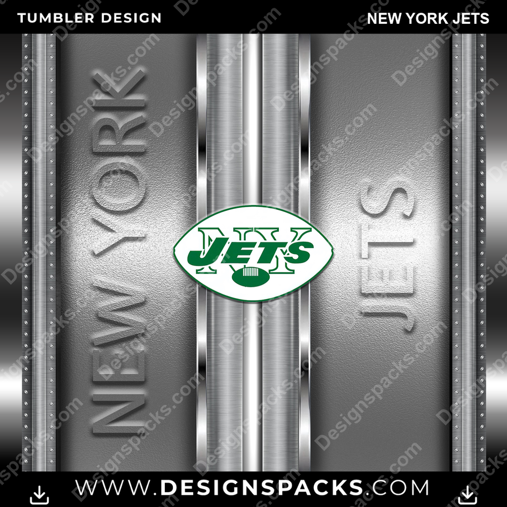 Football Metallic New York Jets NFL Football Tumbler Digital Wrap Design Download