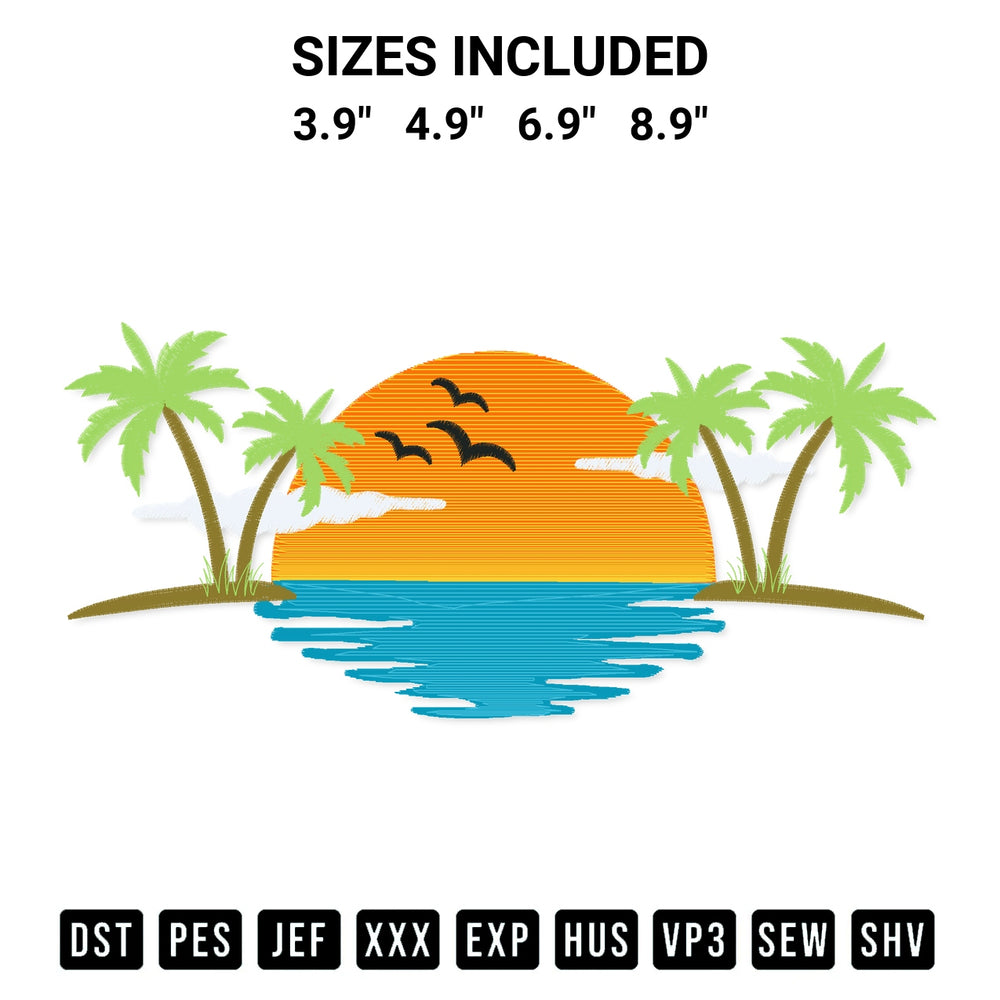 Add a unique touch to your apparel with the Palm Tree Summer Beach Embroidery Design embroidery file. Premium instant download available now on Designspacks.com. Available sizes: 3.9", 4.9", 6.9", 8.9".