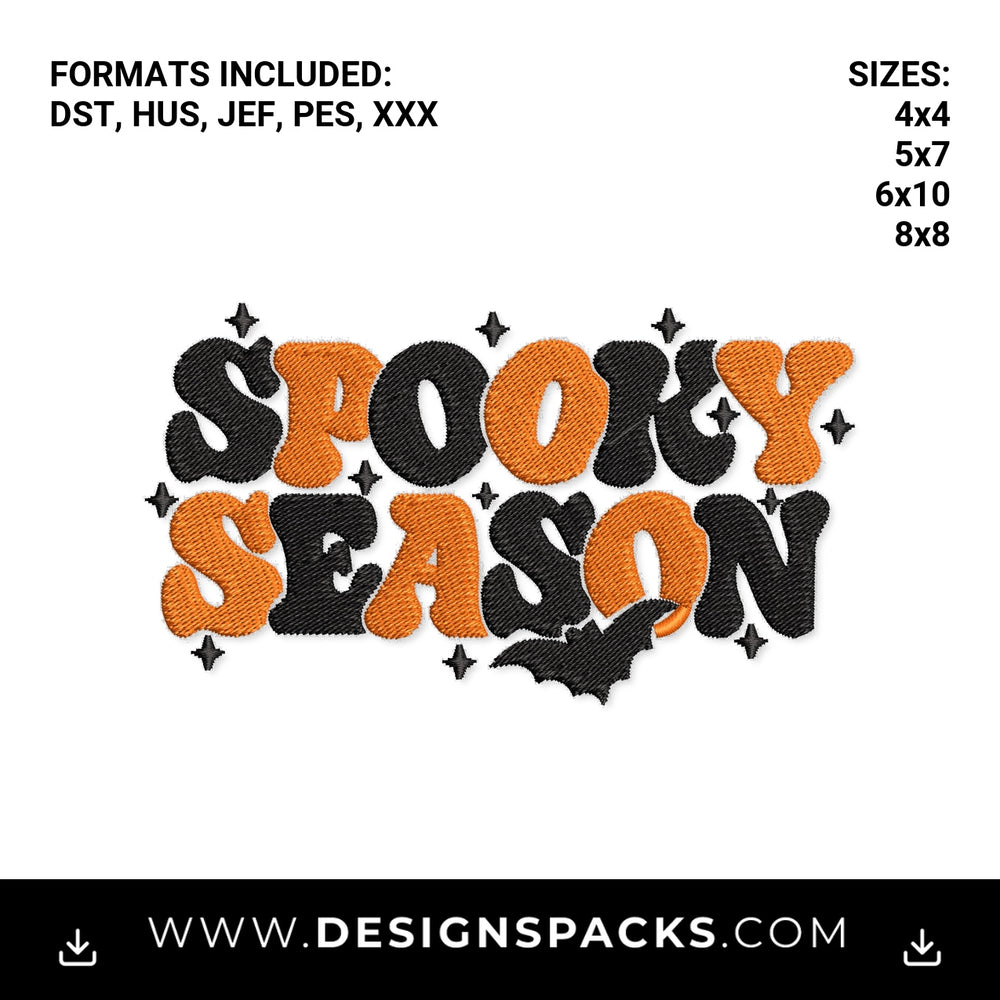 Retro Groovy Spooky Season Halloween File Embroidery Design - Instant digital download pattern at Designspacks.com