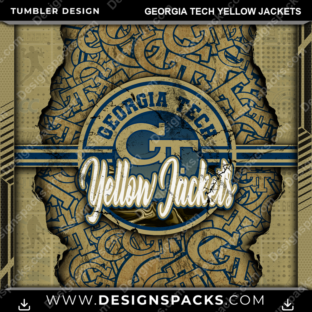College Sport Ripped Georgia Tech Yellow Jackets NCAA College Sport Tumbler Digital Wrap Design Download