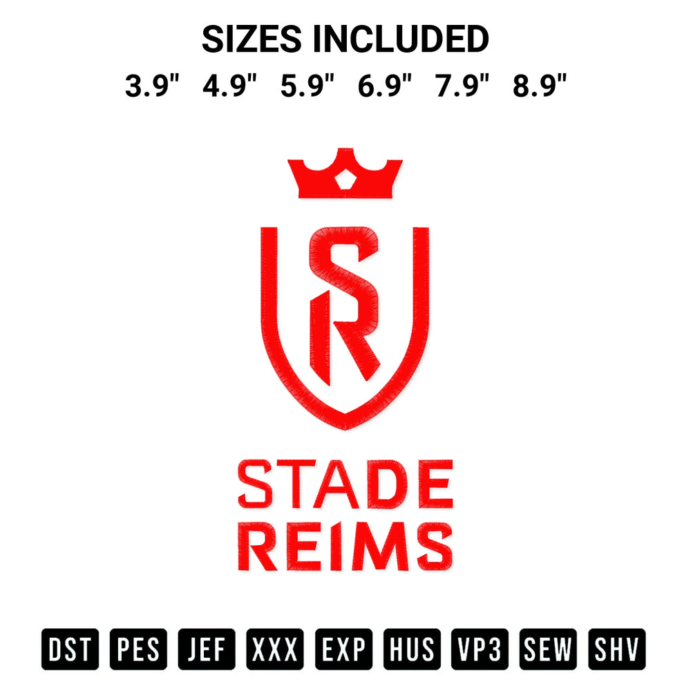 Get the Stade De Reims Logo Embroidery Design embroidery design for your custom crafts! Premium digitized files available for instant download at Designspacks.com. Available sizes: 3.9", 4.9", 5.9", 6.9", 7.9", 8.9".