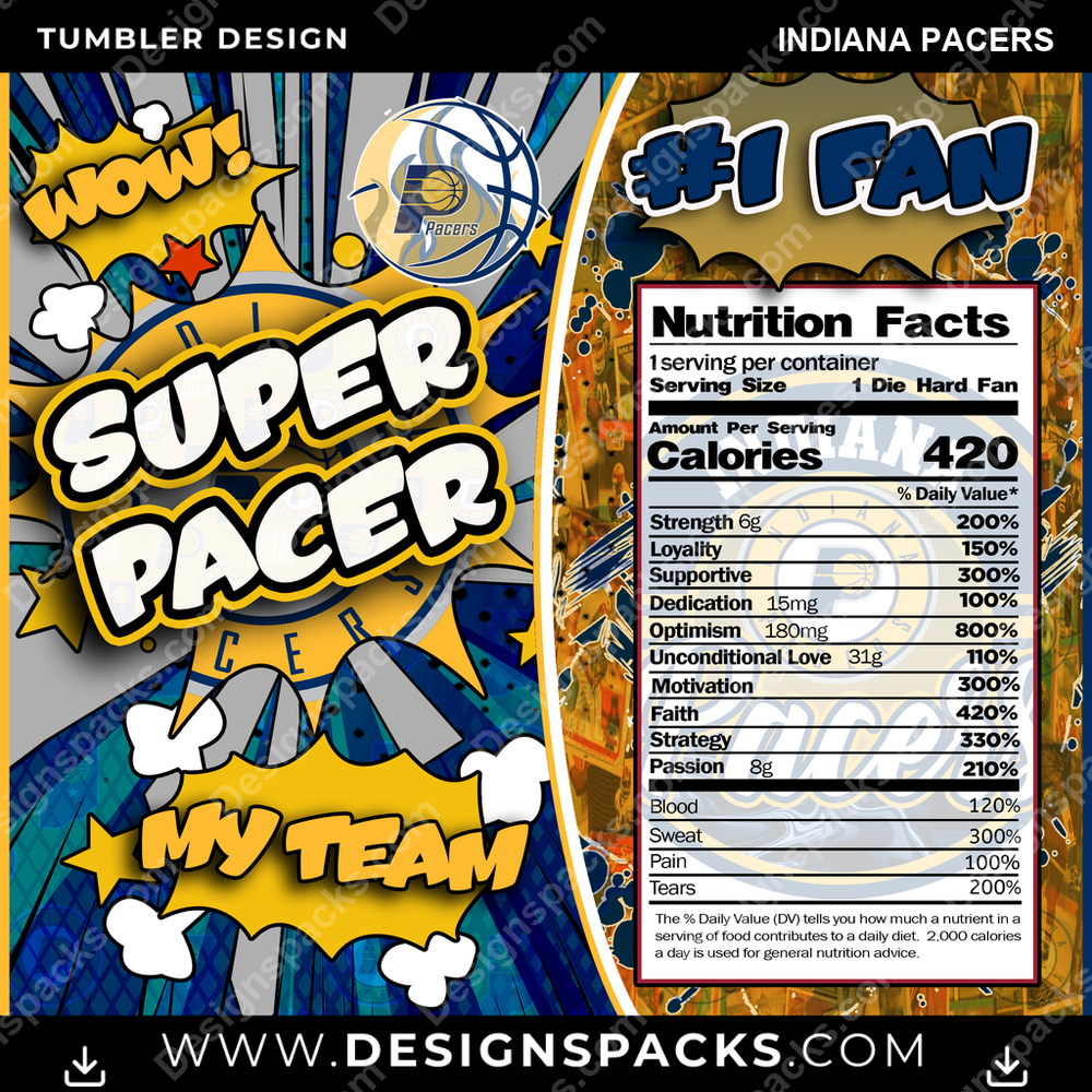 Basketball Super Team Indiana Pacers Tumbler Digital Wrap Design
