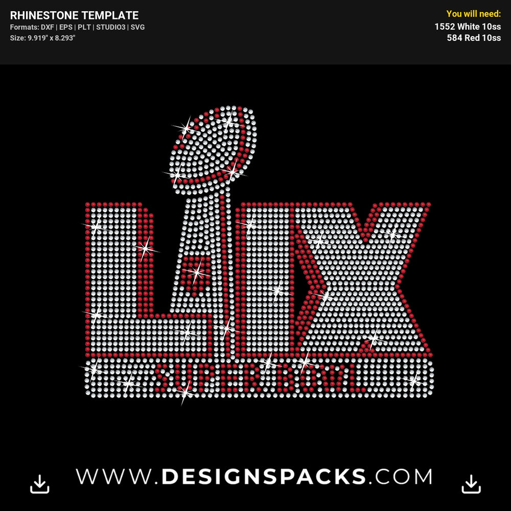 Super Bowl Lix 2025 2Layers Rhinestone Digital Template