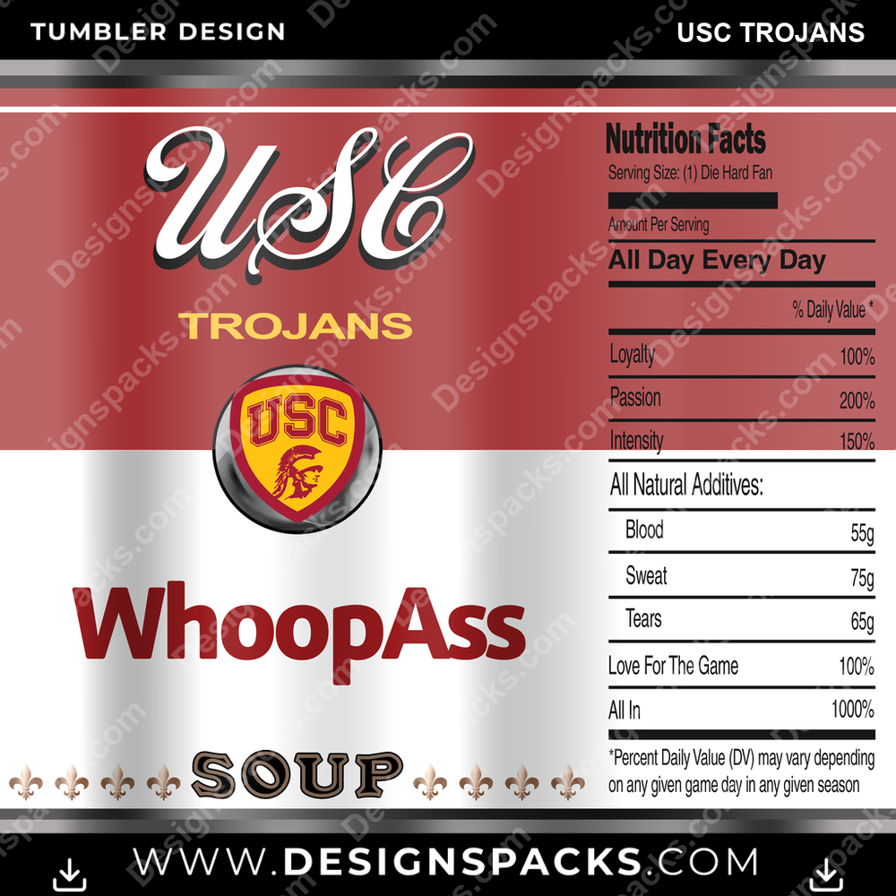 College Sport Soup Can USC Trojans NCAA College Sport Tumbler Digital Wrap Design Download