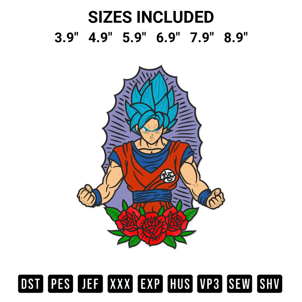 Create amazing crafts with the Saint Super Saiyan Goku Embroidery Design embroidery file. High-quality digital download from Designspacks.com, perfect for beginners and pros. Available sizes: 3.9", 4.9", 5.9", 6.9", 7.9", 8.9".