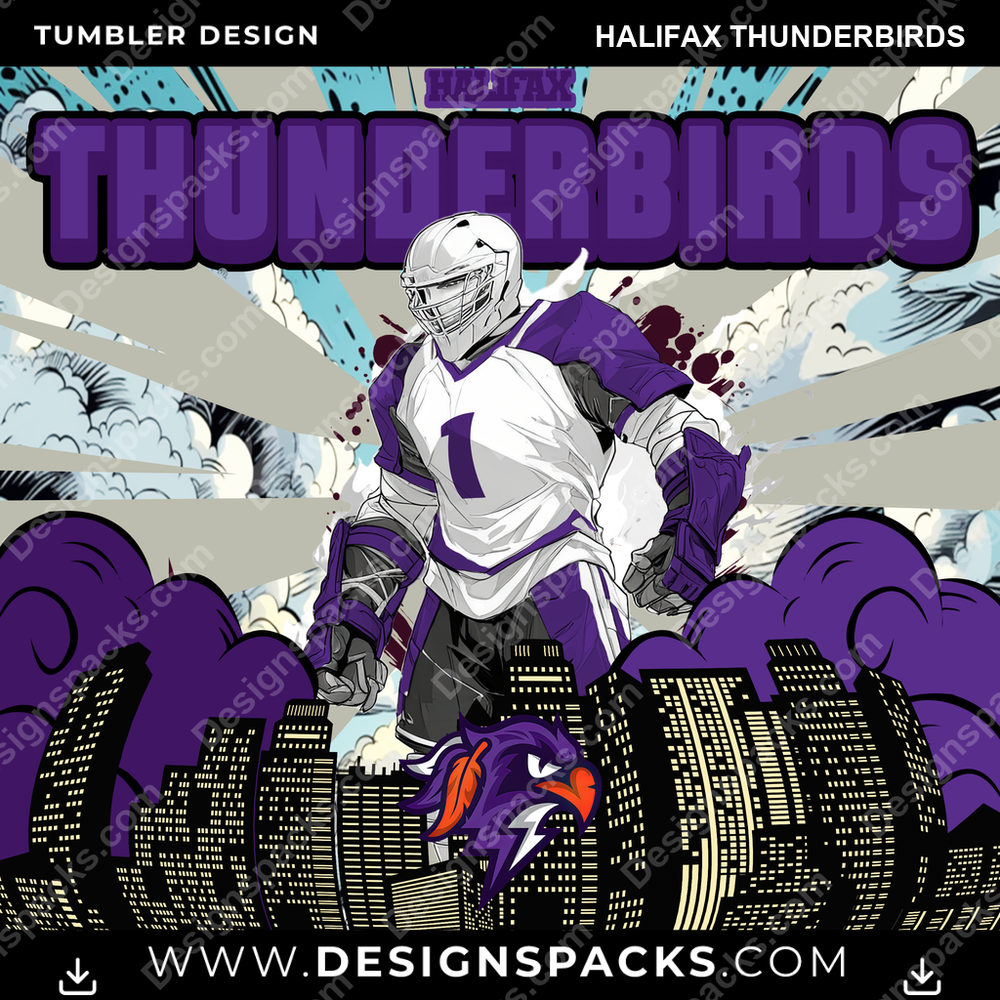 Lacrosse Comic Cover Halifax Thunderbirds Tumbler Digital Wrap Design