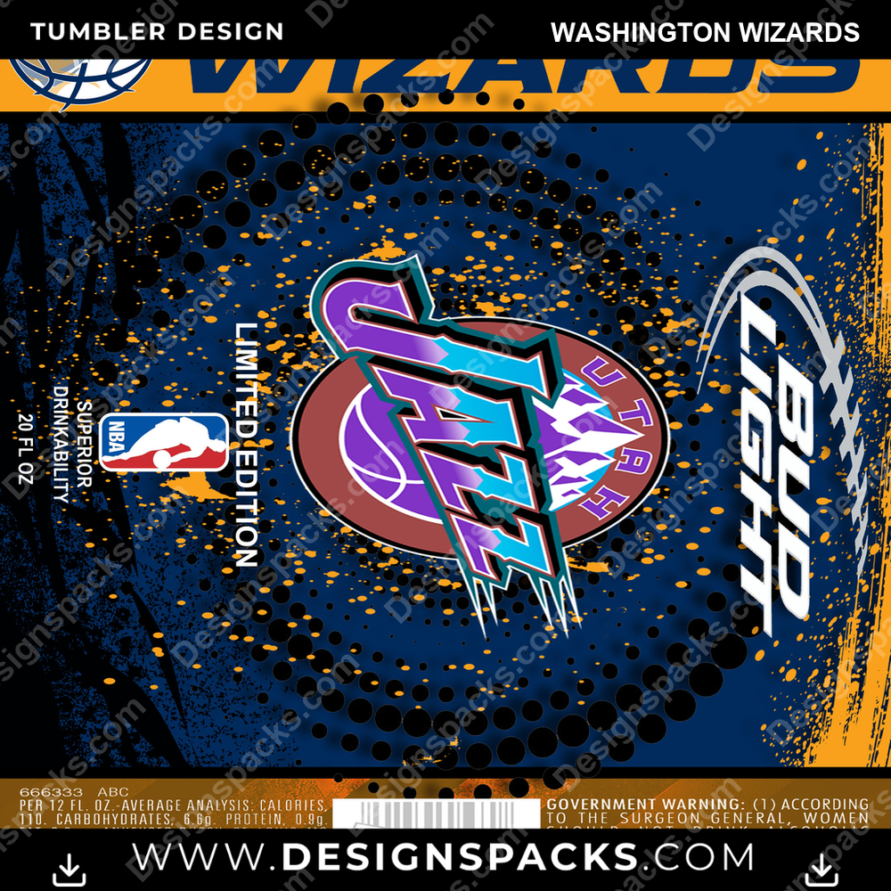 Basketball Bud Washington Wizards Tumbler Digital Wrap Design