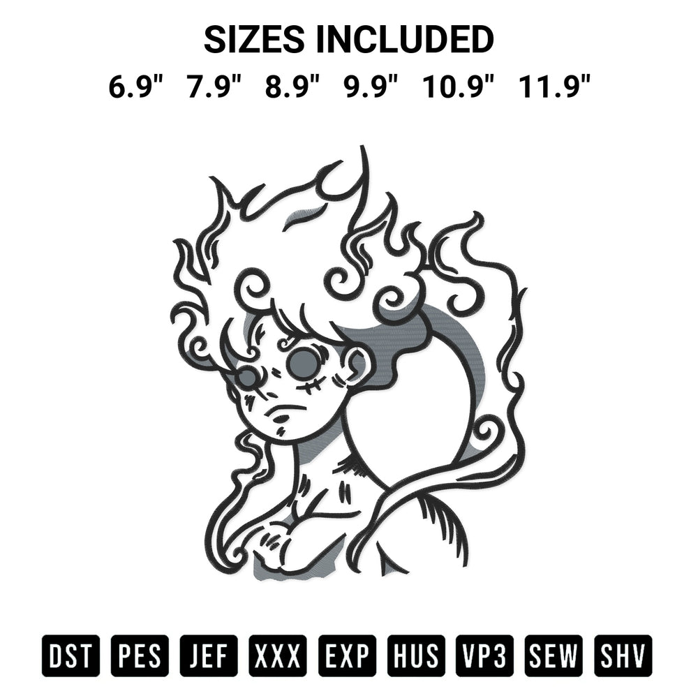 Looking for the perfect pattern? Download the Pattern Gear 5 Luffy Joyboy Embroidery Design embroidery design today at Designspacks.com. Crisp, clean stitching guaranteed. Available sizes: 6.9", 7.9", 8.9", 9.9", 10.9", 11.9".