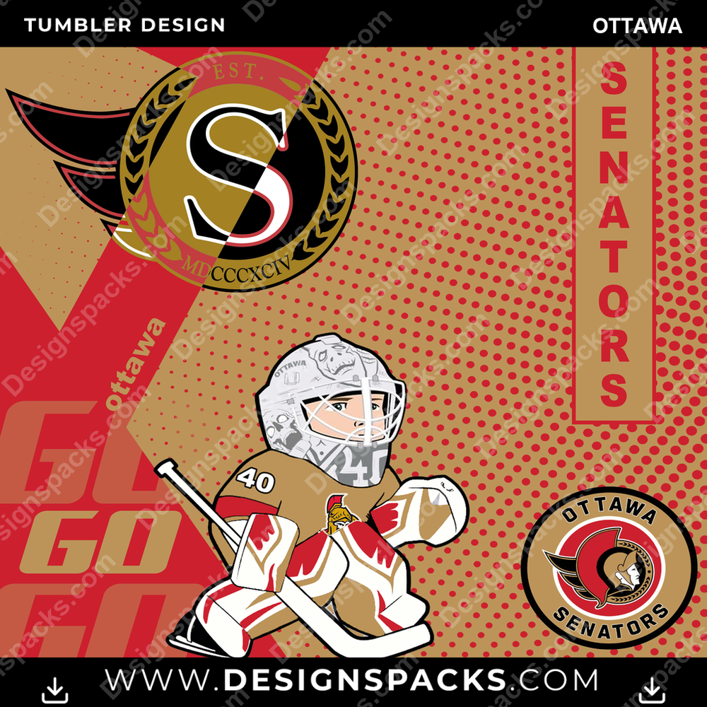 Ice Hockey GO Ottawa Tumbler Digital Wrap Design