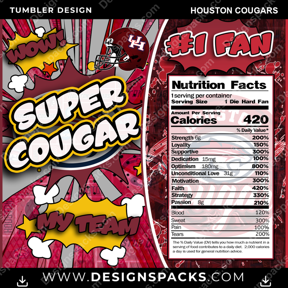 College Sport Super Team Houston Cougars Tumbler Digital Wrap Design