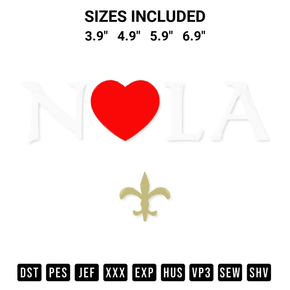 Get the Nola Strong New Orleans Embroidery Design embroidery design for your custom crafts! Premium digitized files available for instant download at Designspacks.com. Available sizes: 3.9", 4.9", 5.9", 6.9".