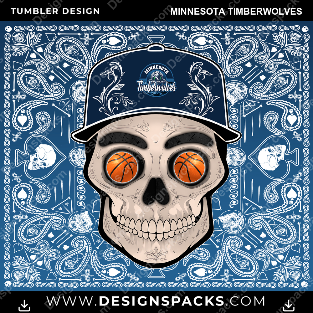 Basketball Skull Handkerchief Minnesota Timberwolves Tumbler Digital Wrap Design