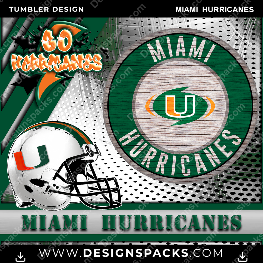 College Sport Go Team 2 Miami Hurricanes NCAA College Sport Tumbler Digital Wrap Design Download
