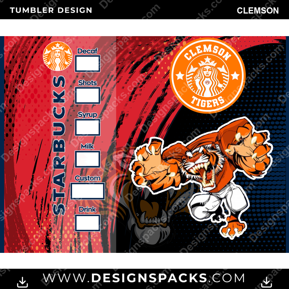 College Sport Starbucks Clemson Tumbler Digital Wrap Design