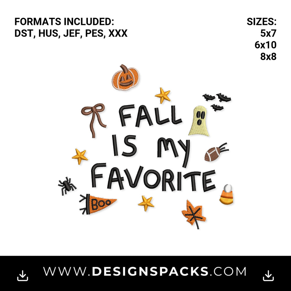 Fall Is My Favorite Halloween Pattern Embroidery Design - Instant digital download pattern at Designspacks.com
