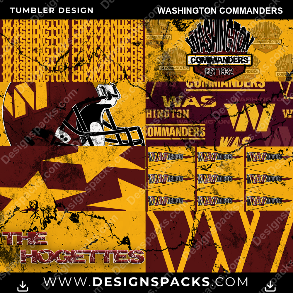 Fondo angustiado de fútbol Americano Washington Commanders Tumbler diseño de vinilo digital