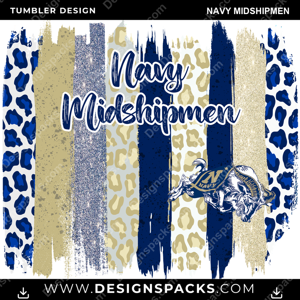 College Sport Brush Strokes Navy Midshipmen NCAA College Sport Tumbler Digital Wrap Design Download