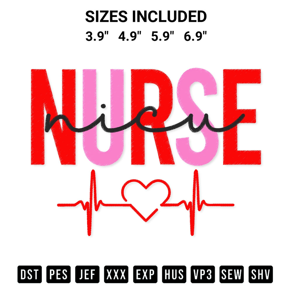 Stitch like a pro with the Nurse Nicu Heartbeat Embroidery Design embroidery pattern from Designspacks.com. High-quality digital machine embroidery file. Available sizes: 3.9", 4.9", 5.9", 6.9".