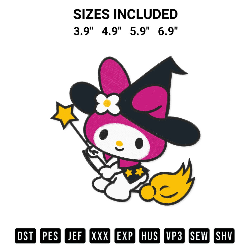 Add a unique touch to your apparel with the Melody Witch Cute Embroidery Design embroidery file. Premium instant download available now on Designspacks.com. Available sizes: 3.9", 4.9", 5.9", 6.9".