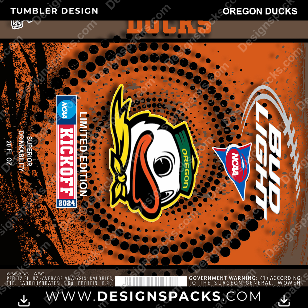 College Sport Bud Oregon Ducks Tumbler Digital Wrap Design