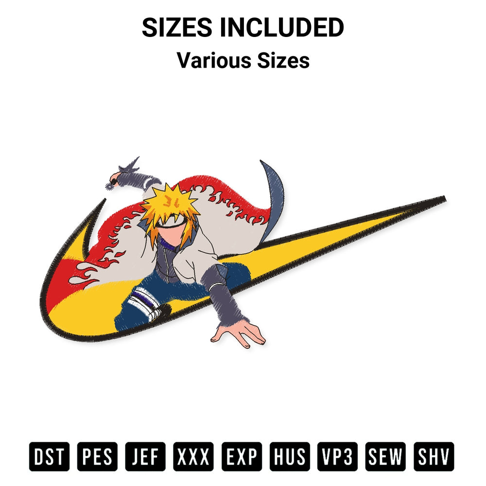 Shop the Minato Anime Nike Embroidery Design machine embroidery pattern at Designspacks.com. Beautifully digitized for flawless stitching on any fabric. Available sizes: Various Sizes.