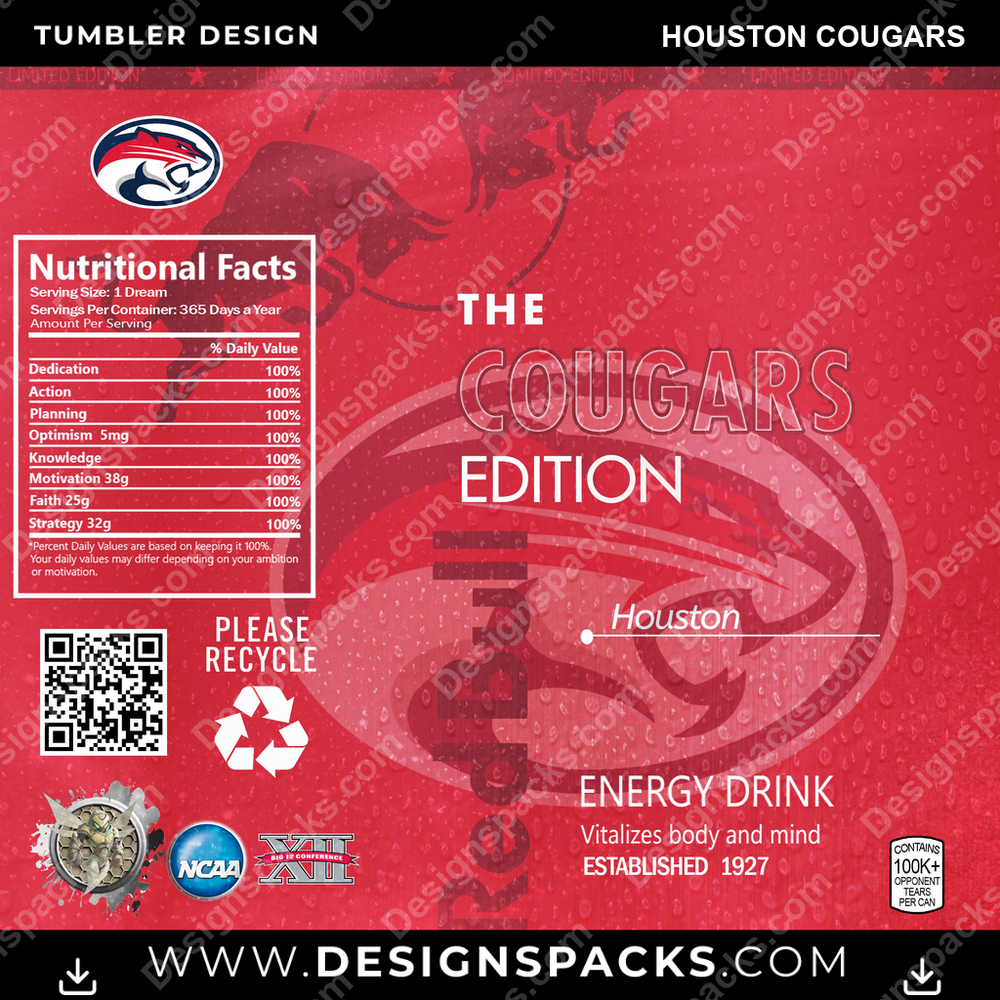 College Sport Red Bull Houston Cougars NCAA College Sport Tumbler Digital Wrap Design Download