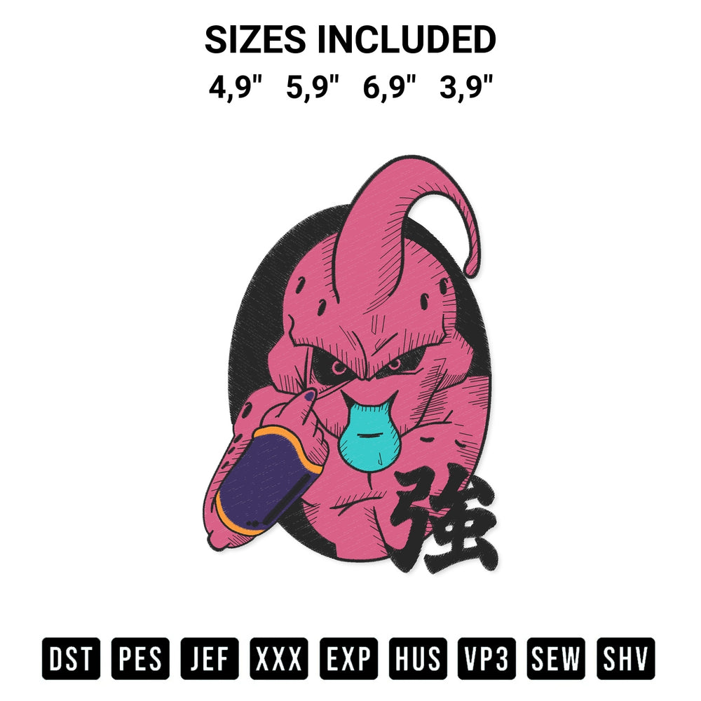 Add a unique touch to your apparel with the Majin Boo Dragon Ball Logo Embroidery Design embroidery file. Premium instant download available now on Designspacks.com. Available sizes: 4,9", 5,9", 6,9", 3,9".