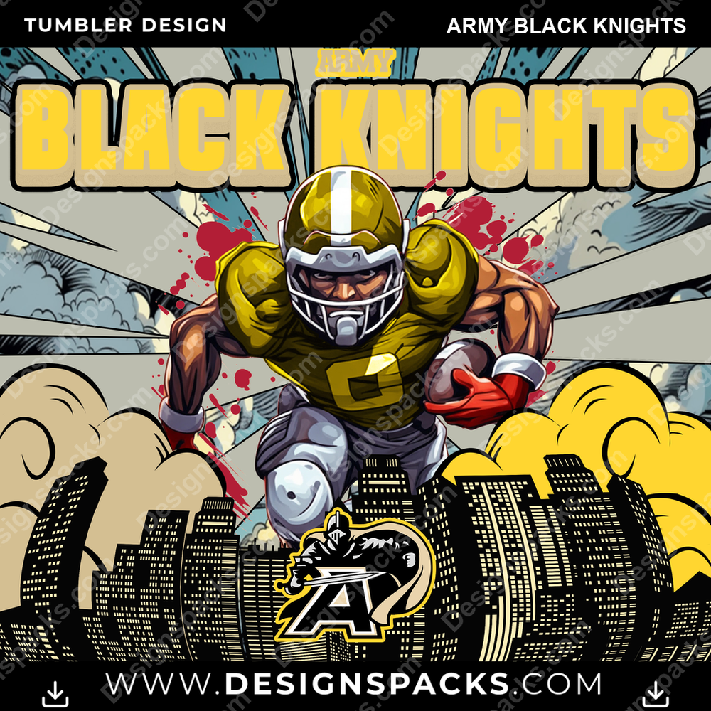 College Sport Comic Cover Army Black Knights NCAA College Sport Tumbler Digital Wrap Design Download