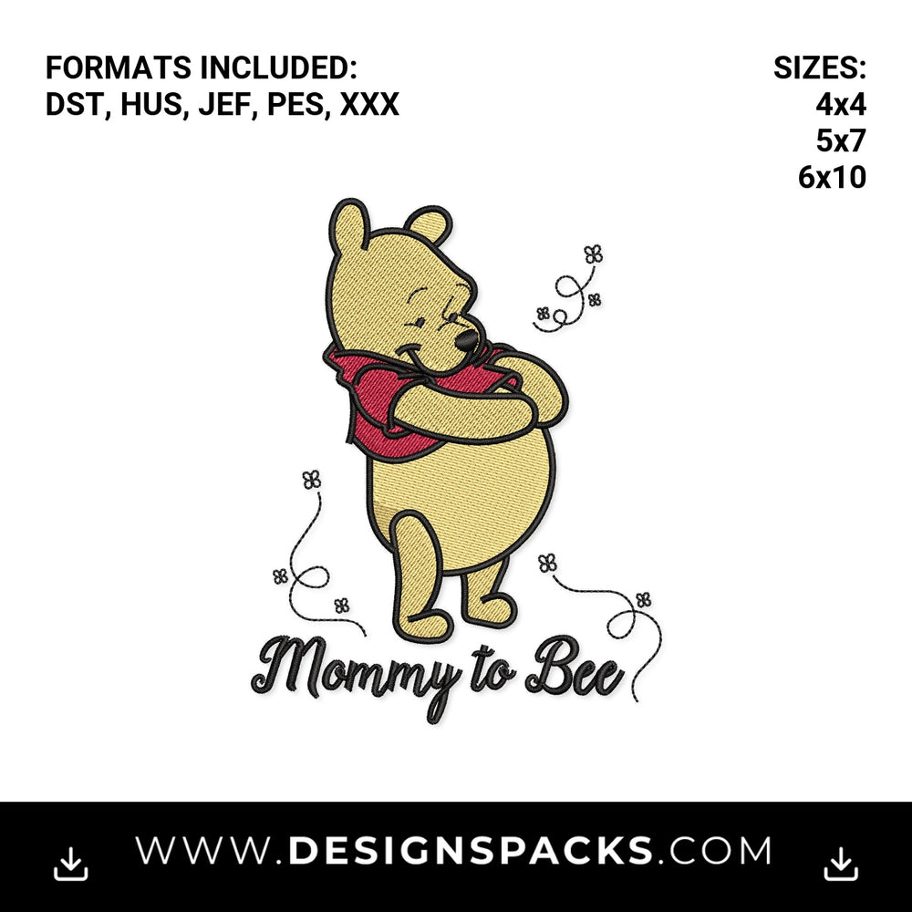 Mommy to Bee Cute Honey Bear Embroidery Design - Instant digital download pattern at Designspacks.com