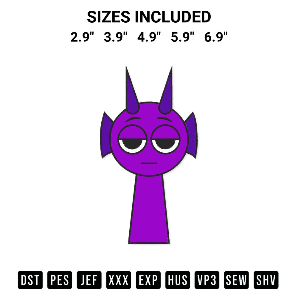 Transform your fabrics with the Durple Incredibox Sprunki Embroidery Design embroidery design. Instant access to premium digitized patterns at Designspacks.com. Available sizes: 2.9", 3.9", 4.9", 5.9", 6.9".